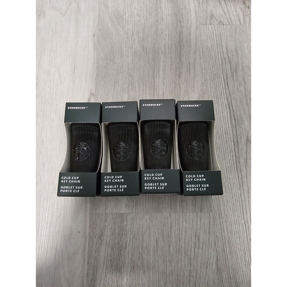 Starbucks Jet Black Metallic Core Pleated Tumbler Cold Cup Keychain NIB X4